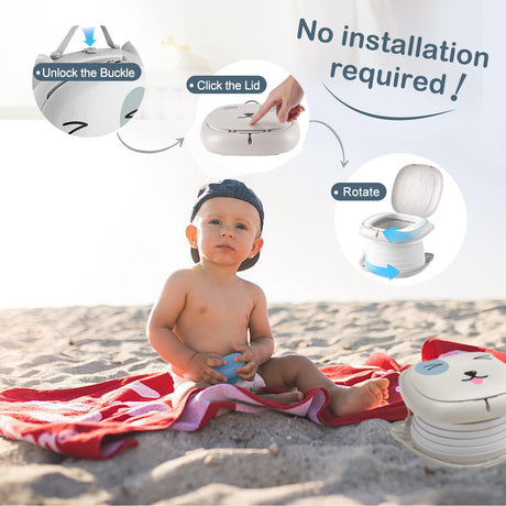Portable Folding Potty for Toddlers – Compact Travel Toilet with Cat Design, Easy to Carry & Clean, Ideal for Home, Car, Camping, Outdoor Use (Grey)