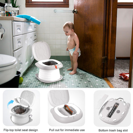 Portable Folding Potty for Toddlers – Compact Travel Toilet with Cat Design, Easy to Carry & Clean, Ideal for Home, Car, Camping, Outdoor Use (Grey)