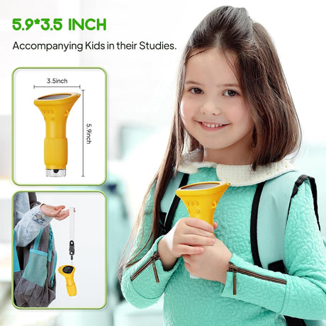 Student Digital Microscope for Kids – Portable 1000x Magnification Handheld Scope with 2 Inch HD Screen, LED Light & Photo Storage, Ideal for Science Class and Outdoor Exploration (Yellow)