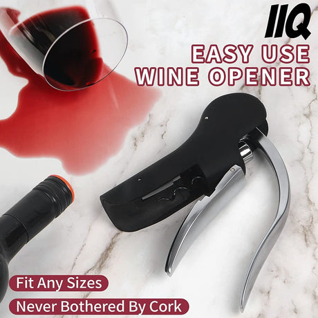 Goose-Style Rapid Wine Opener Set 20 x 13 cm – Heavy-Duty Lever Corkscrew with Foil Cutter, Pourer, Stopper, and Extra Spiral Worm – Premium Stainless Steel Wine Kit in Gift Box (Black)