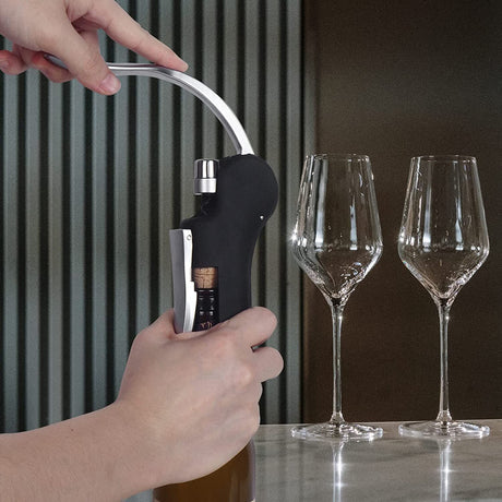 Goose-Style Rapid Wine Opener Set 20 x 13 cm – Heavy-Duty Lever Corkscrew with Foil Cutter, Pourer, Stopper, and Extra Spiral Worm – Premium Stainless Steel Wine Kit in Gift Box (Black)
