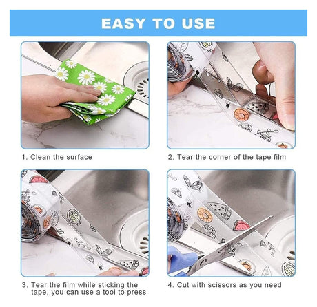2-Pack Waterproof Self-Adhesive Sealant Tape – Transparent PVC Edge Strip for Kitchen, Bathroom, Sink, Toilet, and Wall Corners – Easy to Cut and Clean (Pattern2)
