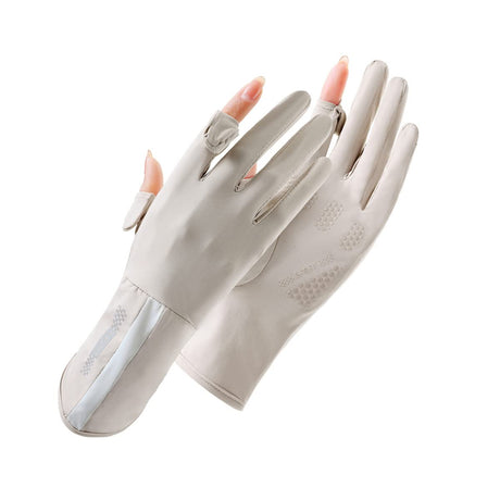 UV Protective Driving Gloves for Women – UPF 50+ Sunscreen Gloves with Touchscreen Function & Anti-Slip Palm, Long Cuff for Hiking, Cycling, Fishing, Golfing (Beige)