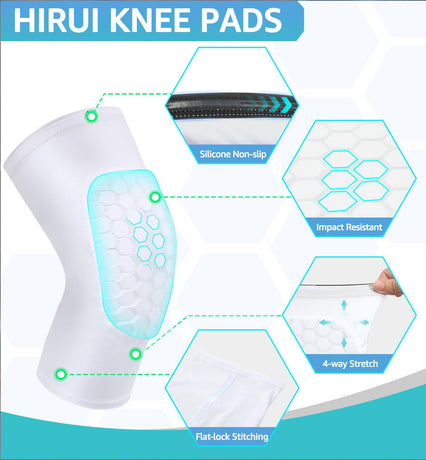 Honeycomb Knee Pads for Kids, Teens & Adults – Protective Compression Knee Guards for Basketball, Football, Cycling & Running(White,S)