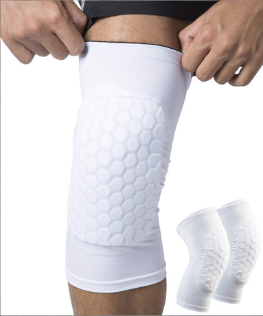 Honeycomb Knee Pads for Kids, Teens & Adults – Protective Compression Knee Guards for Basketball, Football, Cycling & Running(White,XS)