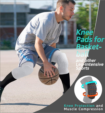 Honeycomb Knee Pads for Kids, Teens & Adults – Protective Compression Knee Guards for Basketball, Football, Cycling & Running(White,XS)