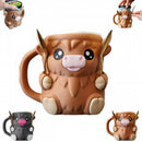 Modern Highland Cow Ice Pint Holder – Fun Animal Mug with Secret Snack Drawer, Lid Holders, and Wide Opening(Brown)