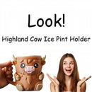 Modern Highland Cow Ice Pint Holder – Fun Animal Mug with Secret Snack Drawer, Lid Holders, and Wide Opening(Brown)