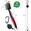 Golf Club Cleaning Brush Set with Retractable Zip Line – 3-Pack Dual-Sided Brush for Deep Groove Cleaning (Blue)