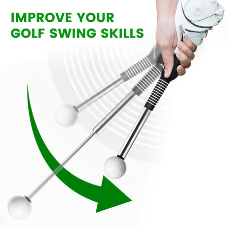 Retractable Golf Swing Trainer with Click Sound – Black Adjustable Tempo Training Aid for Home, Office & Driving Range Practice (Black)