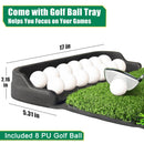 Foldable 4-in-1 Golf Practice Mat with Ball Tray – 24.5x17in Tri-Turf Hitting Pad for Indoor & Outdoor Training, Includes 8 Balls & 9 Tees (Green)