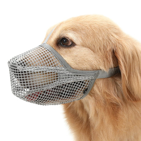 Soft Mesh Dog Muzzle for Small Medium Large Dogs – Breathable Adjustable Anti-Bite Chewing Guard with Overhead Strap – Fits Labrador, German Shepherd, Golden Retriever – 5 Sizes (Grey,L)