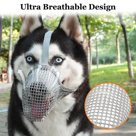 Soft Mesh Dog Muzzle for Small Medium Large Dogs – Breathable Adjustable Anti-Bite Chewing Guard with Overhead Strap – Fits Labrador, German Shepherd, Golden Retriever – 5 Sizes (Grey,L)