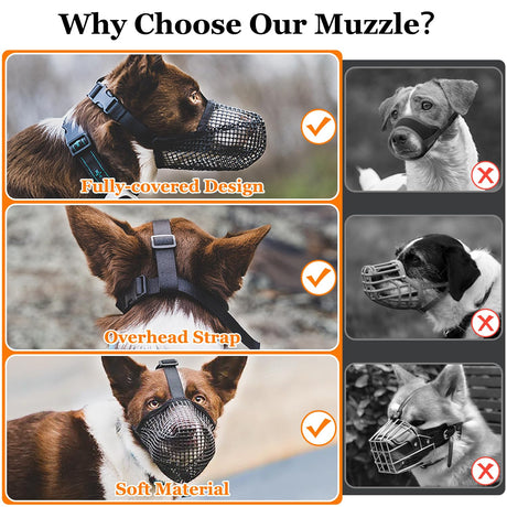 Soft Mesh Dog Muzzle for Small Medium Large Dogs – Breathable Adjustable Anti-Bite Chewing Guard with Overhead Strap – Fits Labrador, German Shepherd, Golden Retriever – 5 Sizes (Grey,M)