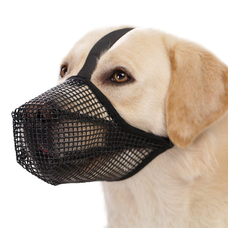 Soft Mesh Dog Muzzle for Small Medium Large Dogs – Breathable Adjustable Anti-Bite Chewing Guard with Overhead Strap – Fits Labrador, German Shepherd, Golden Retriever – 5 Sizes (Black,XL)