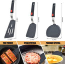 3-Piece Silicone Spatula Set with Stainless Steel Core, 600°F Heat Resistant Turner for Nonstick Cookware, Flexible Kitchen Utensils for Eggs, Fish, Pancakes, Burgers (Black)
