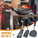 3-Piece Silicone Spatula Set with Stainless Steel Core, 600°F Heat Resistant Turner for Nonstick Cookware, Flexible Kitchen Utensils for Eggs, Fish, Pancakes, Burgers (Black)