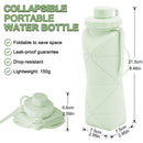 Collapsible Silicone Water Bottle 600ML – Foldable, Leak-Proof, BPA-Free, Portable Outdoor Sports Bottle with Carrying Strap – Compact Design for Hiking, Gym, Travel (Green)