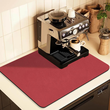 Kitchen Counter Mat for Coffee Maker – Absorbent & Quick-Dry Bar Pad with Non-Slip Backing, Protective Surface for Espresso Machine, Dish Drying Mat (Red,30*50cm)