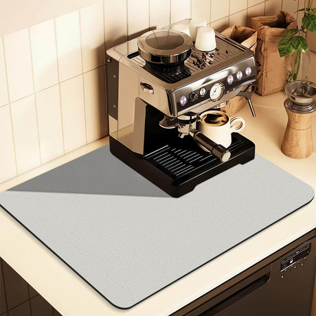 Kitchen Counter Mat for Coffee Maker – Absorbent & Quick-Dry Bar Pad with Non-Slip Backing, Protective Surface for Espresso Machine, Dish Drying Mat (Grey,40*50cm)
