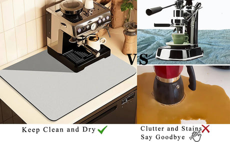 Kitchen Counter Mat for Coffee Maker – Absorbent & Quick-Dry Bar Pad with Non-Slip Backing, Protective Surface for Espresso Machine, Dish Drying Mat (Grey,50*80cm)