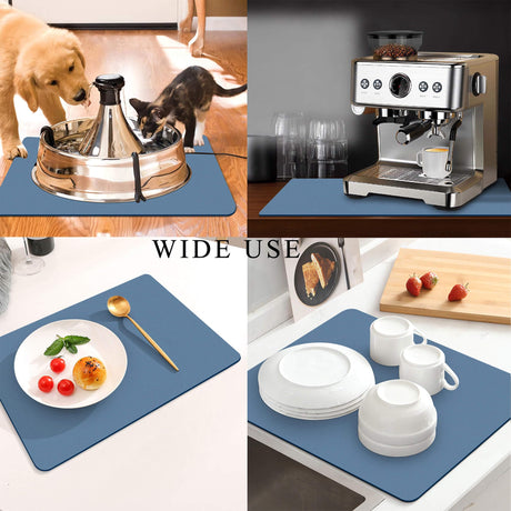 Kitchen Counter Mat for Coffee Maker – Absorbent & Quick-Dry Bar Pad with Non-Slip Backing, Protective Surface for Espresso Machine, Dish Drying Mat (Blue,30*50cm)