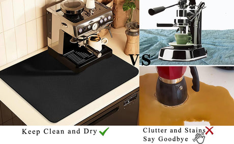 Kitchen Counter Mat for Coffee Maker – Absorbent & Quick-Dry Bar Pad with Non-Slip Backing, Protective Surface for Espresso Machine, Dish Drying Mat (Black,40*50cm)