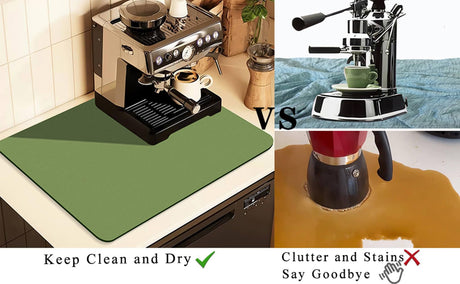 Kitchen Counter Mat for Coffee Maker – Absorbent & Quick-Dry Bar Pad with Non-Slip Backing, Protective Surface for Espresso Machine, Dish Drying Mat (Green,60*90cm)