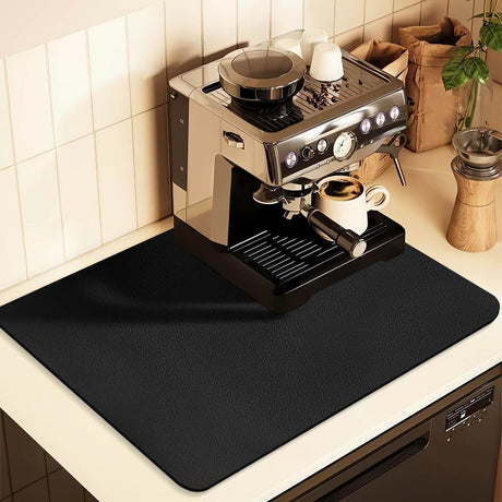 Kitchen Counter Mat for Coffee Maker – Absorbent & Quick-Dry Bar Pad with Non-Slip Backing, Protective Surface for Espresso Machine, Dish Drying Mat (Black,50*60cm)