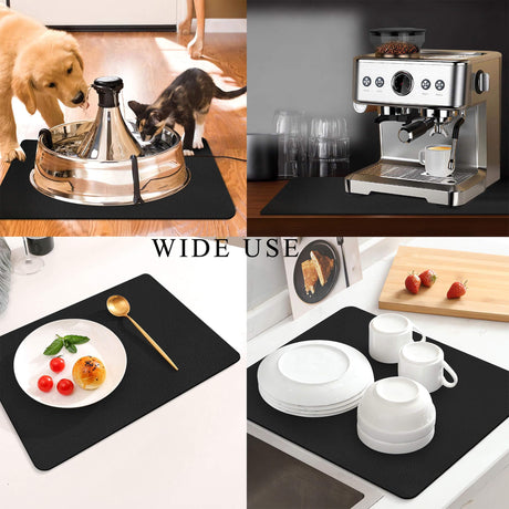 Kitchen Counter Mat for Coffee Maker – Absorbent & Quick-Dry Bar Pad with Non-Slip Backing, Protective Surface for Espresso Machine, Dish Drying Mat (Black,60*90cm)