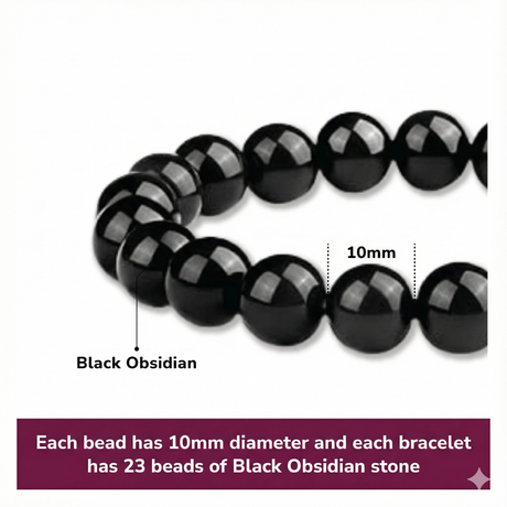 10mm Natural Black Obsidian Beaded Bracelet for Men and Women – Stretchable Healing Crystal Jewelry with Elastic Band, Protective Energy Stone Gift for Birthday, Valentine’s Day, Meditation (Black)
