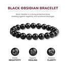 12mm Natural Black Obsidian Beaded Bracelet for Men and Women – Stretchable Healing Crystal Jewelry with Elastic Band, Protective Energy Stone Gift for Birthday, Valentine’s Day, Meditation (Black)