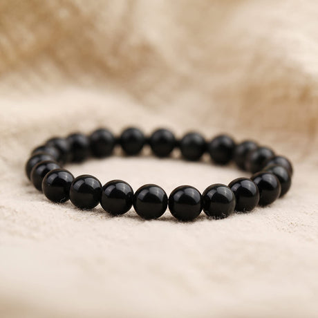 12mm Natural Black Obsidian Beaded Bracelet for Men and Women – Stretchable Healing Crystal Jewelry with Elastic Band, Protective Energy Stone Gift for Birthday, Valentine’s Day, Meditation (Black)