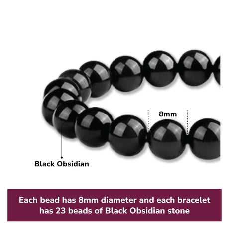 8mm Natural Black Obsidian Beaded Bracelet for Men and Women – Stretchable Healing Crystal Jewelry with Elastic Band, Protective Energy Stone Gift for Birthday, Valentine’s Day, Meditation (Black)