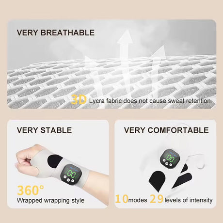 Smart Wrist Massage Brace with 10 Modes & 29 Intensity Levels – Rechargeable Heat Therapy and TENS for Pain Relief, Carpal Tunnel Support, and Joint Comfort (White)  | Blue Version Available In-Store