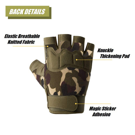 Tactical Fingerless Gloves with Knuckle Protection – Breathable Outdoor Gloves for Shooting, Hunting, Cycling, and Training (Green Camouflage,L)