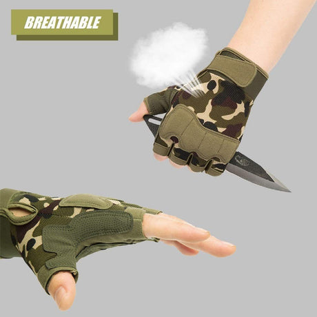 Tactical Fingerless Gloves with Knuckle Protection – Breathable Outdoor Gloves for Shooting, Hunting, Cycling, and Training (Green,L)