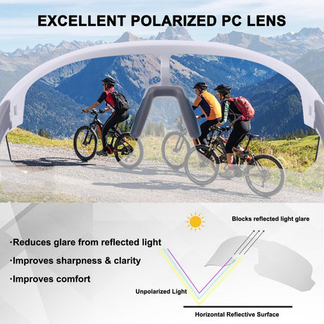 High-End Polarized Sports Sunglasses for Men Women – UV400 Protection, Anti-Fog, Lightweight TR90 Frame, Removable Lens, Ideal for Cycling, Running, Fishing, Golf (White & Red)