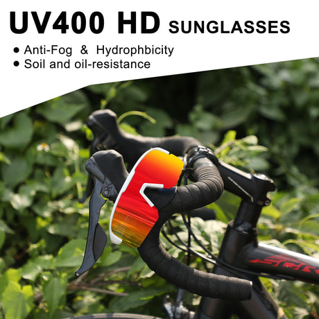 High-End Polarized Sports Sunglasses for Men Women – UV400 Protection, Anti-Fog, Lightweight TR90 Frame, Removable Lens, Ideal for Cycling, Running, Fishing, Golf (White & Red)