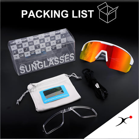 High-End Polarized Sports Sunglasses for Men Women – UV400 Protection, Anti-Fog, Lightweight TR90 Frame, Removable Lens, Ideal for Cycling, Running, Fishing, Golf (White & Red)