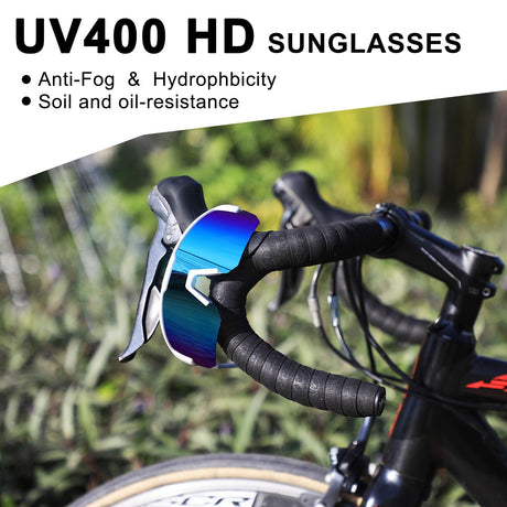 High-End Polarized Sports Sunglasses for Men Women – UV400 Protection, Anti-Fog, Lightweight TR90 Frame, Removable Lens, Ideal for Cycling, Running, Fishing, Golf (White & Blue)