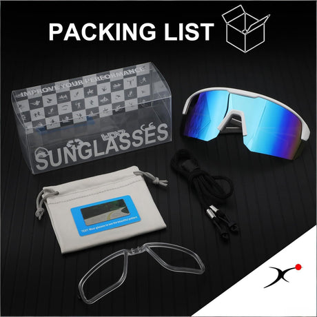 High-End Polarized Sports Sunglasses for Men Women – UV400 Protection, Anti-Fog, Lightweight TR90 Frame, Removable Lens, Ideal for Cycling, Running, Fishing, Golf (White & Blue)