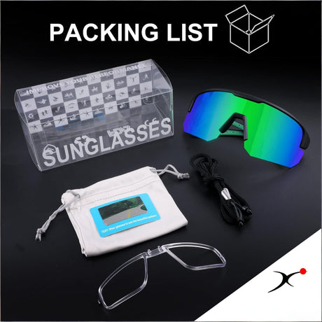 High-End Polarized Sports Sunglasses for Men Women – UV400 Protection, Anti-Fog, Lightweight TR90 Frame, Removable Lens, Ideal for Cycling, Running, Fishing, Golf (Black & Green)