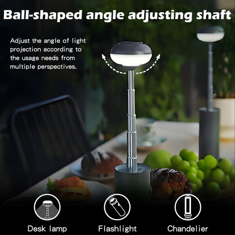 Portable Telescopic Camping Light with 5000mAh Battery – Rechargeable, IPX65 Waterproof, Magnetic & Multi-Mode Outdoor Lamp (Grey)