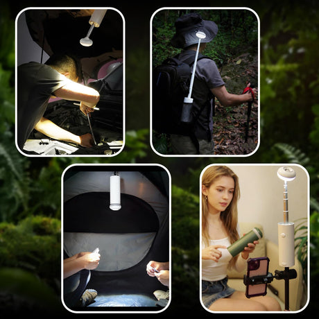Portable Telescopic Camping Light with 5000mAh Battery – Rechargeable, IPX65 Waterproof, Magnetic & Multi-Mode Outdoor Lamp (Grey)