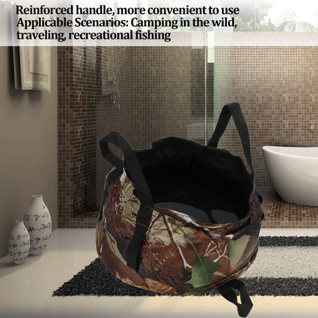 Collapsible Outdoor Bucket with Handles – Foldable Water Container for Camping, Fishing, Travel & Washing, Durable Waterproof Polyester Basin (Camouflage)