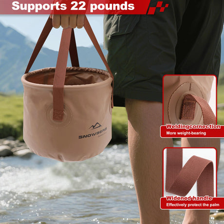 Multi-Use Collapsible Bucket – Foldable Camping Container with Dual Handles, 10L/20L Capacity, Supports 22 lbs or 44 lbs, Waterproof PVC Mesh for Fishing, Washing, Picnics & Outdoor Use (Coffee,Large)