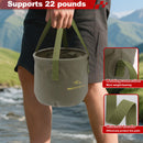 Multi-Use Collapsible Bucket – Foldable Camping Container with Dual Handles, 10L/20L Capacity, Supports 22 lbs or 44 lbs, Waterproof PVC Mesh for Fishing, Washing, Picnics & Outdoor Use (Forest Green,Large)