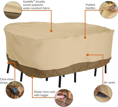Patio Table & Chair Cover with Umbrella Hole: Water-Resistant Outdoor Furniture Cover for Rectangular/Oval Garden Sets (274x208x58 cm LxWxH)