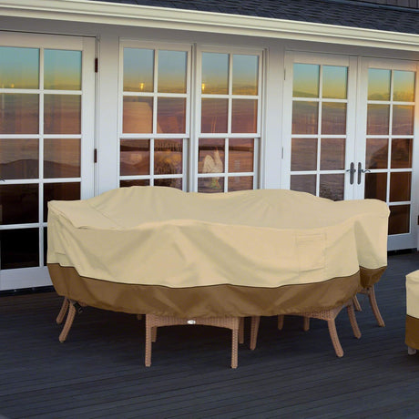 Round Patio Furniture Cover with Umbrella Hole: Waterproof 4-Season Protector for Garden, Balcony Table & Chair Sets(240x60 cm LxH)